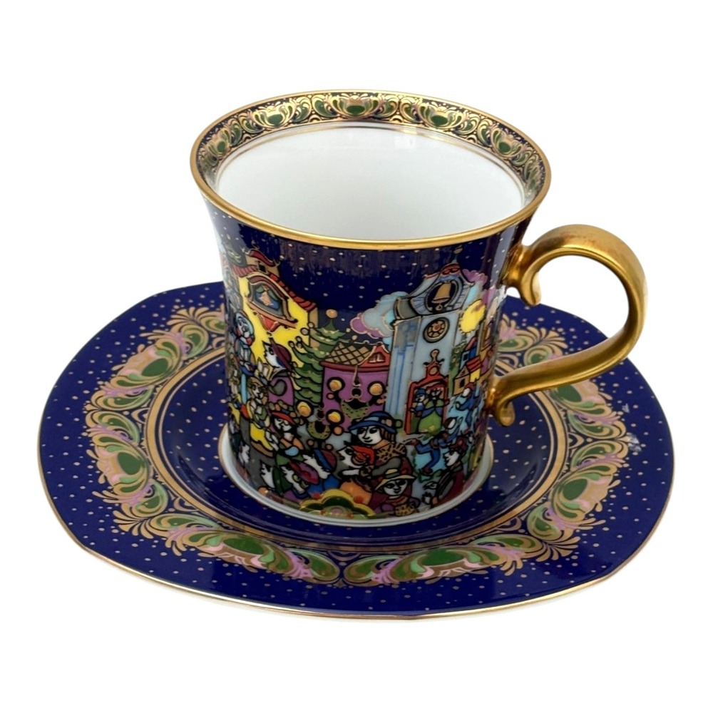 Rosenthal Bjorn Wiinblad Cup Saucer Set 2000 Blue‎ Gold Christmas Limited Ed